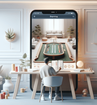 Moderni suomalainen nettikasino, pelaaja mobiililaitteella rauhallisessa vastuullisessa ympäristössä, skandinaavinen tyyli